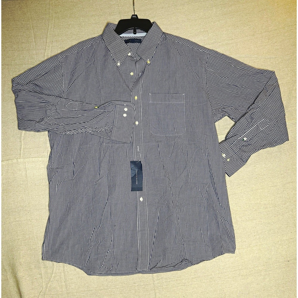 Tommy Hilfiger Men's XL Blue/White Check Button-Down Long Sleeve Cotton Shirt